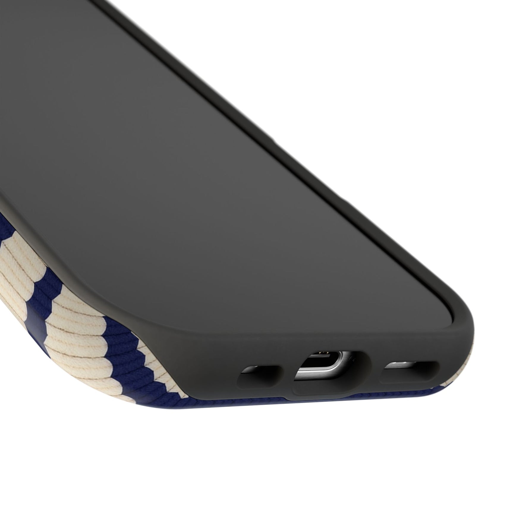 Navy & Cream Ribbed Holiday Sweater Design iPhone Case with MagSafe compatibility
