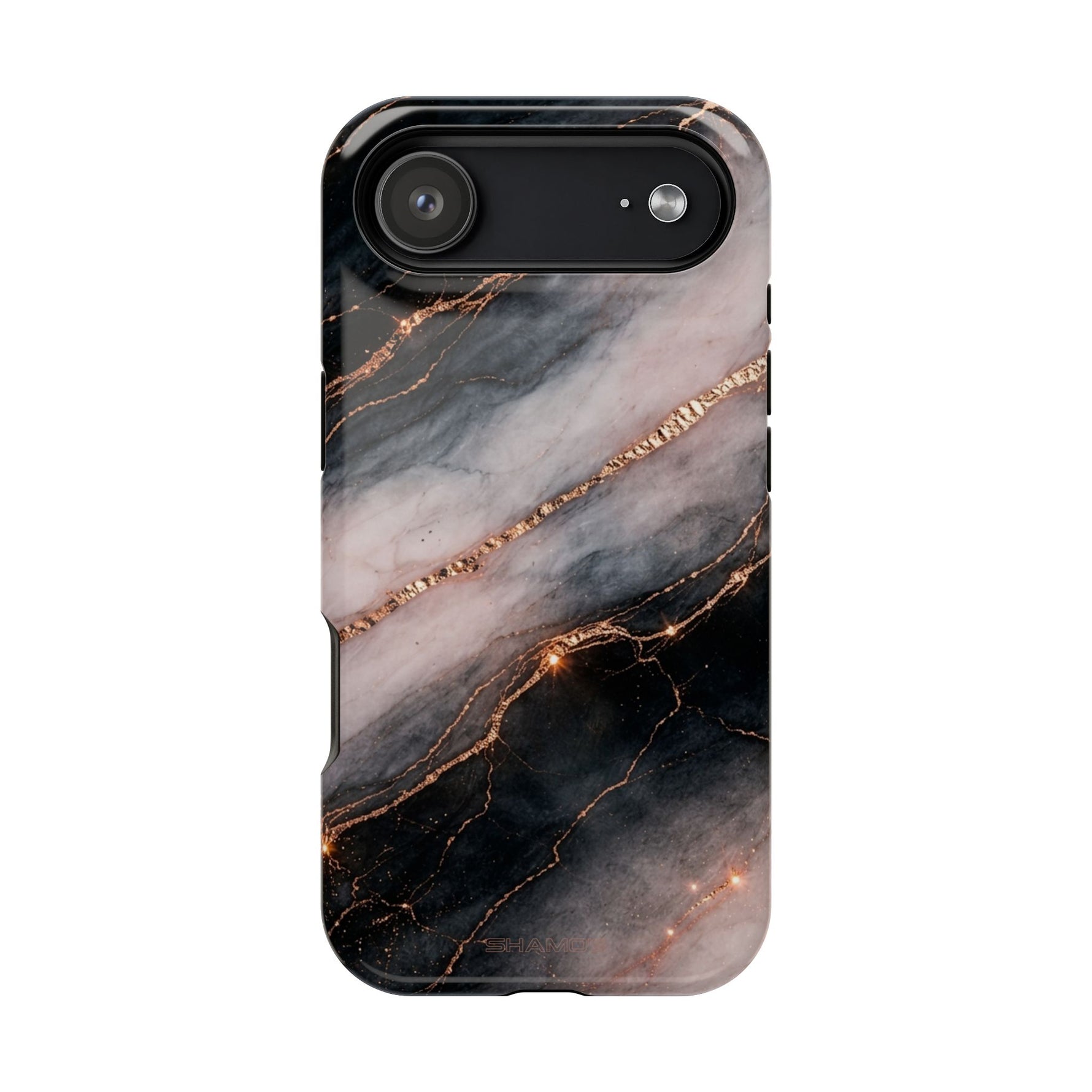 Marbled Black & Rose Gold Magnetic MagSafe Compatible Phone Case — Impact-Resistant