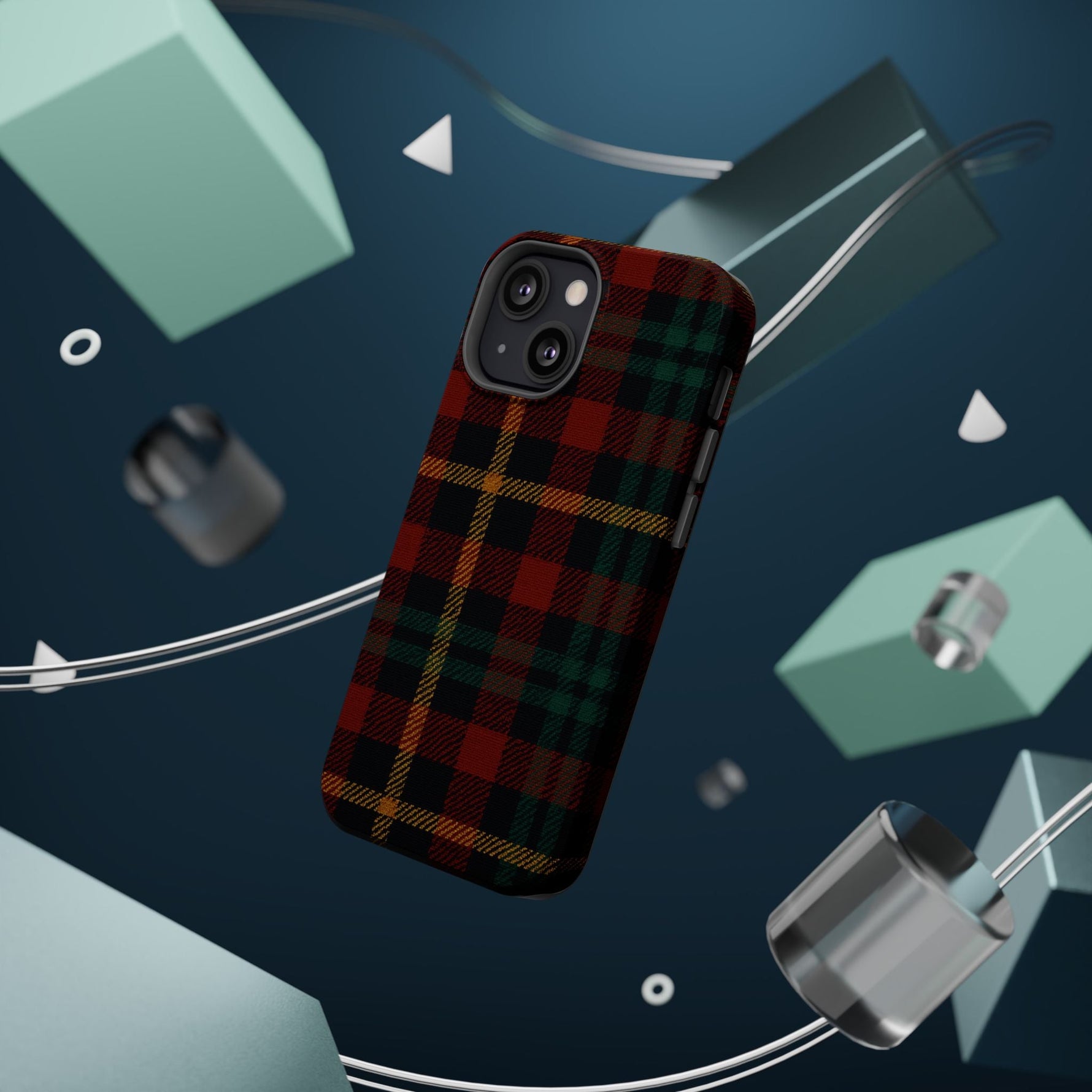 Plaid Impact-Resistant iPhone Case — Red Green Tartan Holiday Theme with MagSafe  Shamo's