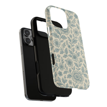 Vintage Blue Floral Tough Case for iPhone - Compatible with MagSafe