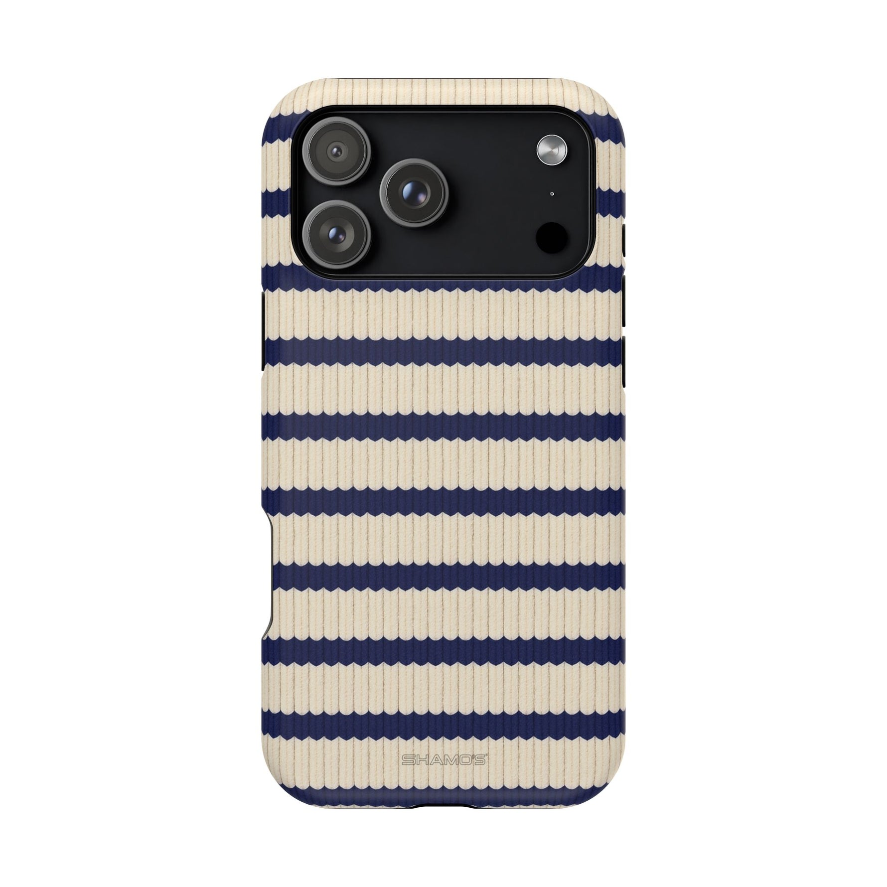 Navy & Cream Ribbed Holiday Sweater Design iPhone Case with MagSafe compatibility