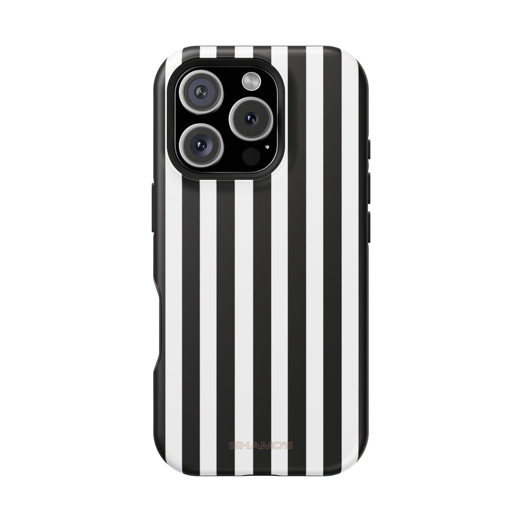Striped MagSafe Compatible Magnetic Impact-Resistant Phone Case | Black & White Vertical Stripe (Noir Blanc) - iPhone 16 Pro / Matte - Shamo's