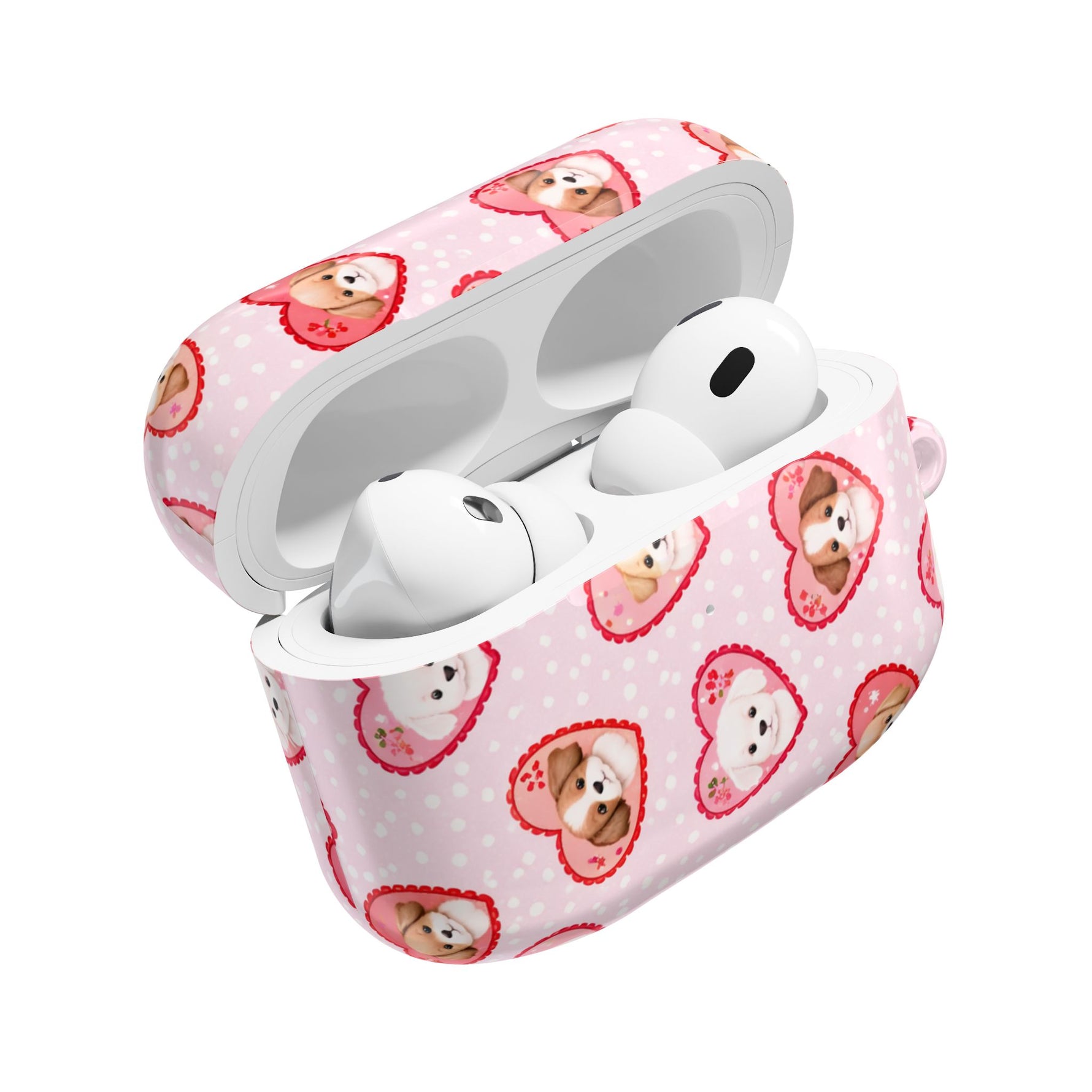 Puppy Hearts AirPod Case, Pink Valentine Pet Pattern
