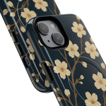 Navy Cherry Blossom Floral iPhone Case - Compatible with MagSafe - Shamo's