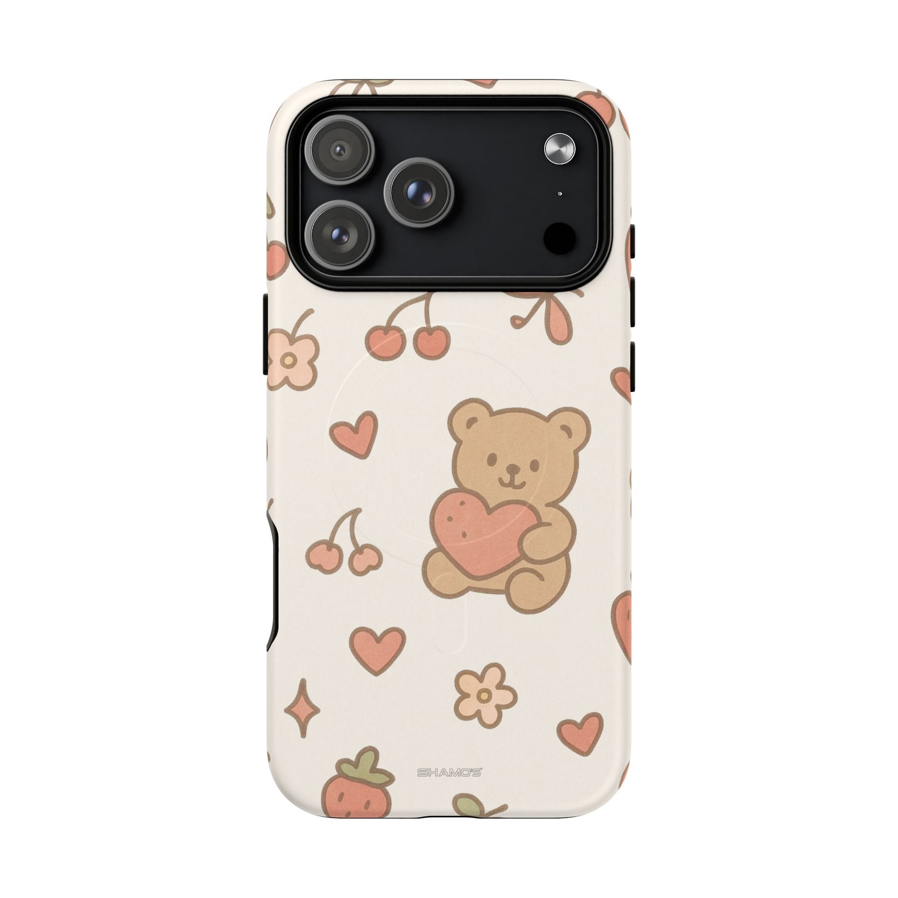 Teddy Berry Cozy Strawberry Pattern iPhone Case with MagSafe