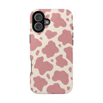 Rose Cowprint – Pink Cow Print MagSafe Phone Case, glossy iPhone 16 Plus, rear view