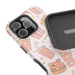 Kawaii Snack Pattern Magnetic Phone Case, Cute Popcorn, Burger & Soda Design with MagSafe Compatibility