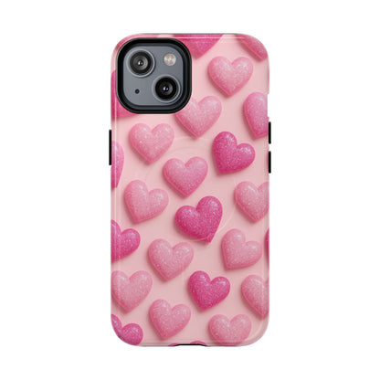 Barbiecore Glitter Hearts iPhone Case | MagSafe