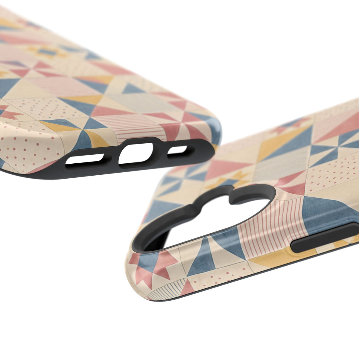 Prairie Quilt – Pastel Patchwork Pattern MagSafe Phone Case, glossy vertical dual-camera model, port openings and edge details