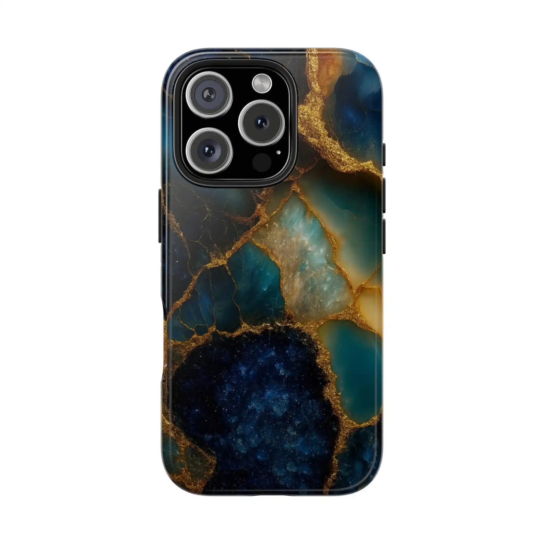 Blue Gold Agate Tough Phone Case Marble Stone Design  Shamo's iPhone 16 Pro