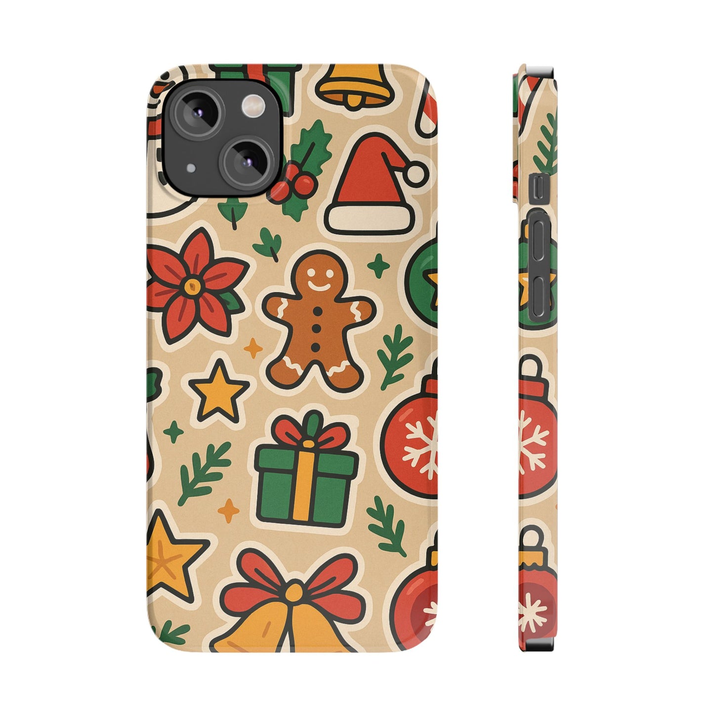 Holiday Pattern Slim iPhone Case — Gingerbread, Santa Hat & Gifts Holiday Design