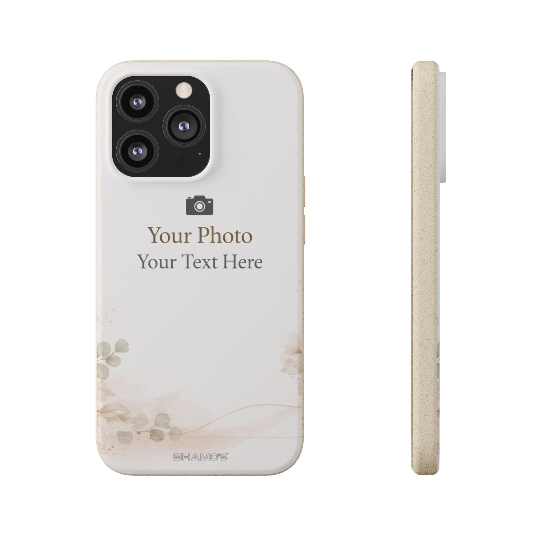 Personalizable Biodegradable Custom Phone Case | Add your own Photo and Text - iPhone 13 Pro with gift packaging - Shamo's