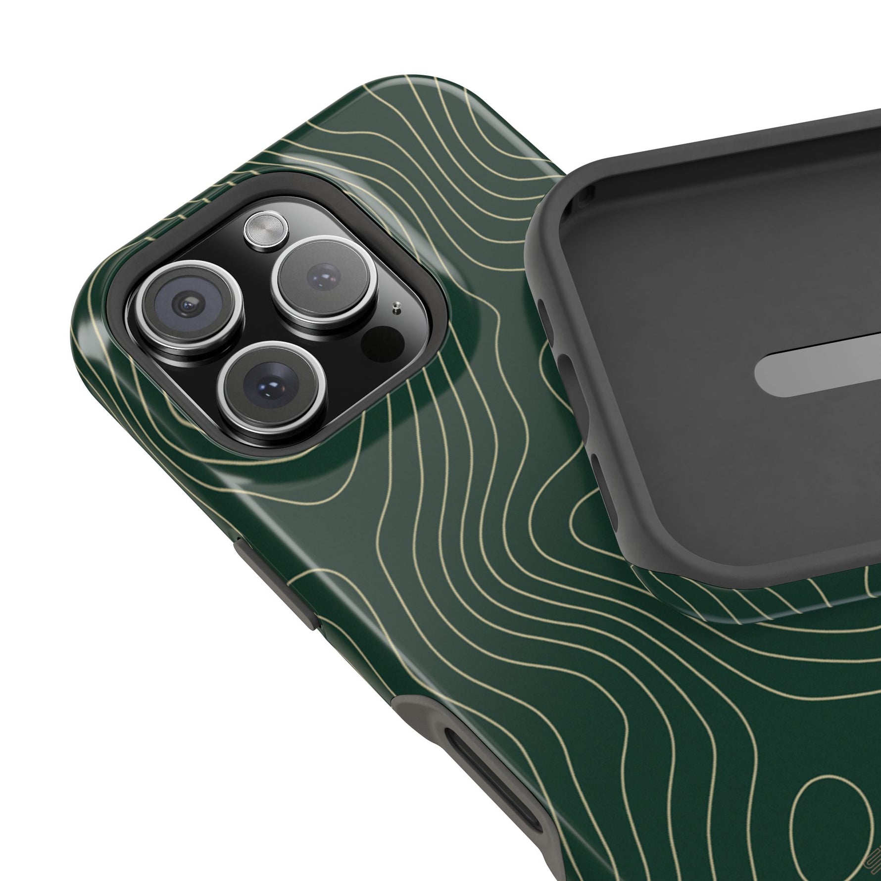 Topographic Green Magnetic Impact-Resistant iPhone Case | MagSafe compatible