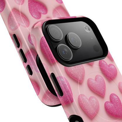 Barbiecore Glitter Hearts iPhone Case | MagSafe