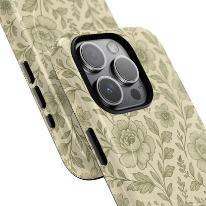 Sage Pattern Vintage Floral iPhone Case | Compatible with MagSafe