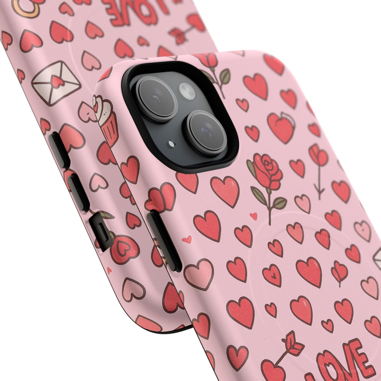 Pink Love Hearts Pattern Tough iPhone Case (MagSafe compatible)