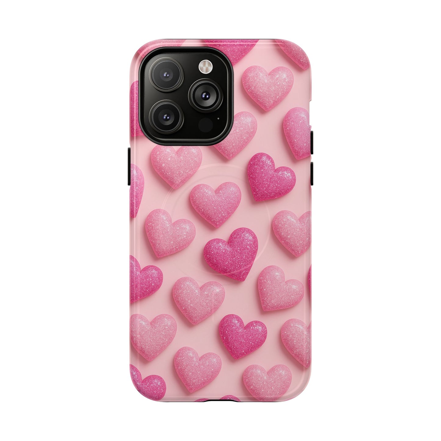 Barbiecore Glitter Hearts iPhone Case | MagSafe