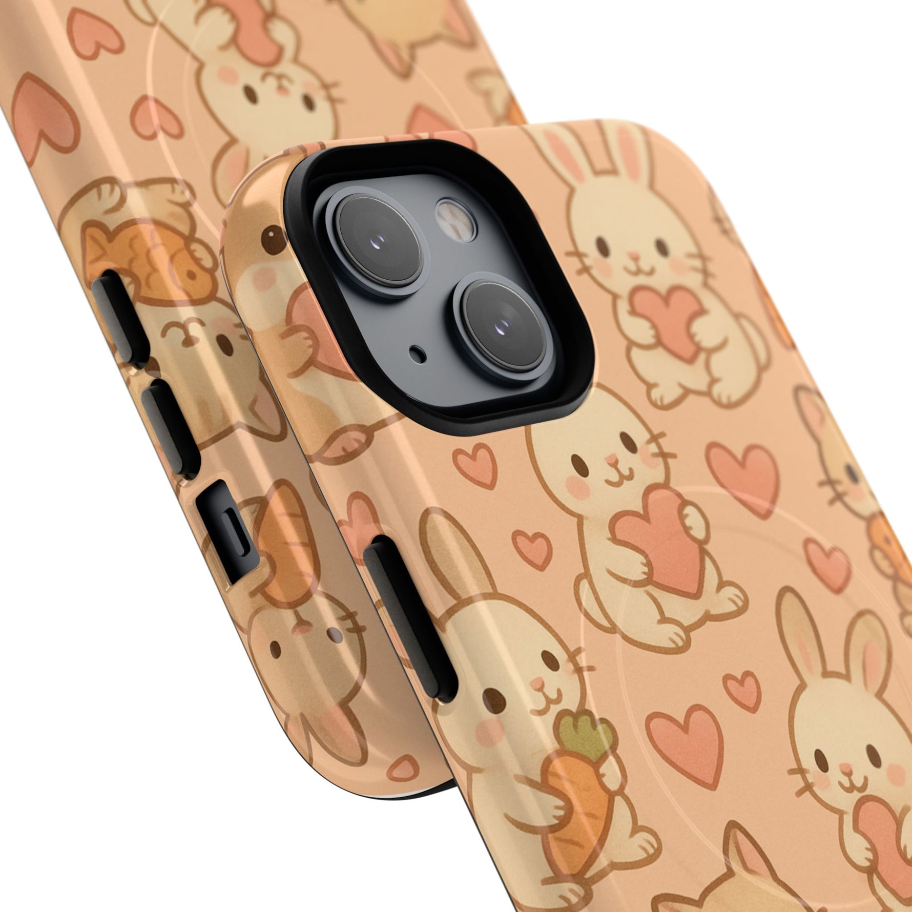 Cozy Critter Friends iPhone Case — Cute Bunny & Kitten Heart Pattern with MagSafe - Shamo's