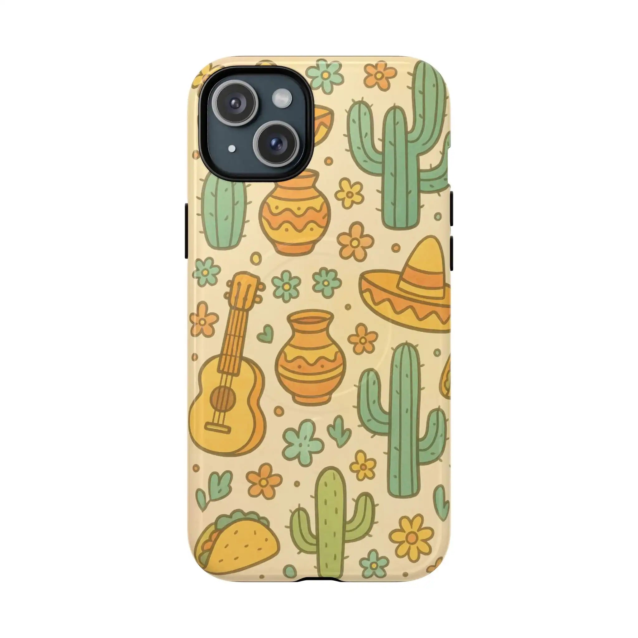 Mexico Hand-Drawn Cactus Pattern iPhone Case – Cute Desert Guitar & Sombrero Design | with MagSafe  Shamo's iPhone 15 Plus / Glossy