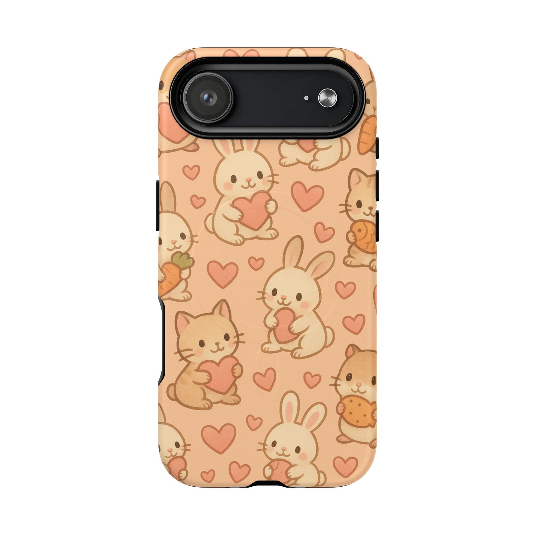 Cozy Critter Friends iPhone Case — Cute Bunny & Kitten Heart Pattern with MagSafe - Shamo's