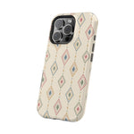 Desert Diamonds – Pastel Geometric Pattern MagSafe Phone Case, glossy square triple-camera Pro model, angled rear view