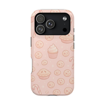 Pink Holiday Sweets Pattern (Cupcake, Pie, Candy Cane) iPhone Case with MagSafe
