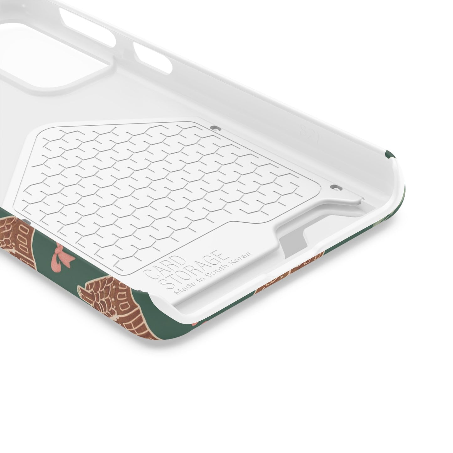 Holiday Gingerbread Phone Case with Card Holder — Festive Green Candy Cane Design