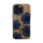 Navy Floral Tough iPhone Case — Durable Protective Case with Blue Flowers on Kraft Background  Shamo's iPhone 15 Pro Max