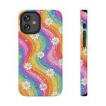 Funda de teléfono resistente a impactos con efecto cascada de colores Rainbow Daisy