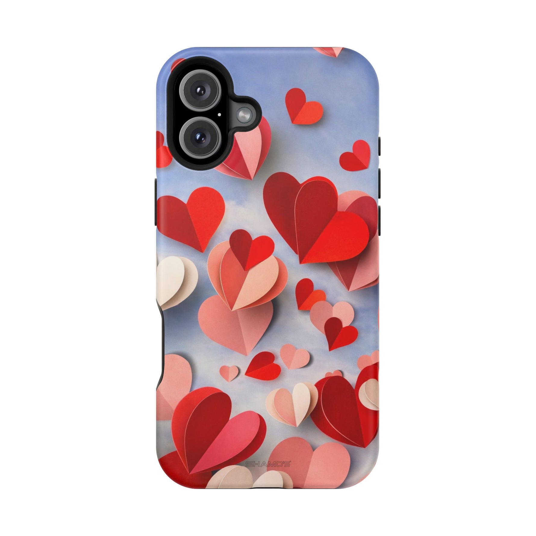 3D Paper Hearts Valentine Love iPhone Case with MagSafe Compatibility, Personalizable - iPhone 16 Plus / Matte - Shamo's