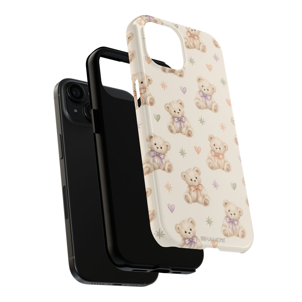 Cute Pastel Bear Impact Phone Case | Heart & Star Kawaii Pattern