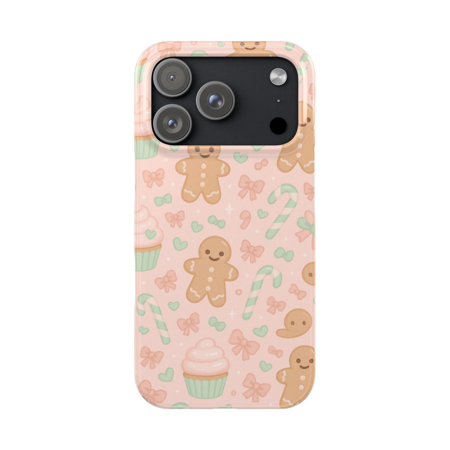 Gingerbread Holiday Slim iPhone Case — Cute Candy Cane & Cupcake Pattern