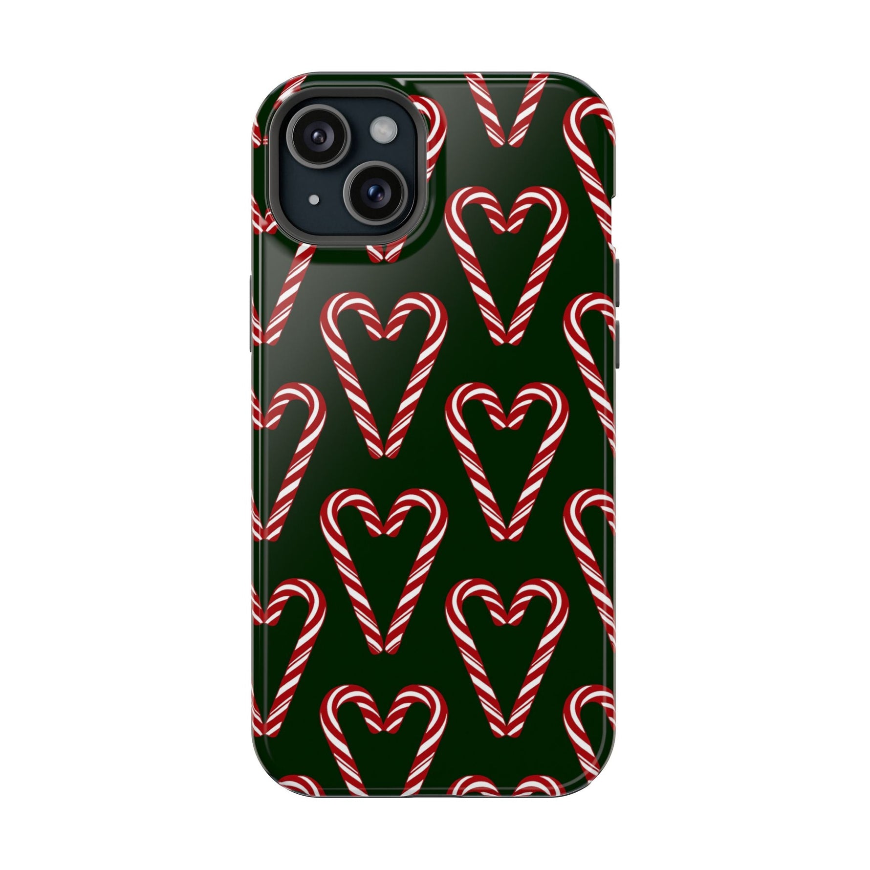 Candy Cane Heart MagSafe Impact-Resistant iPhone Case  Shamo's iPhone 15 Plus / Glossy