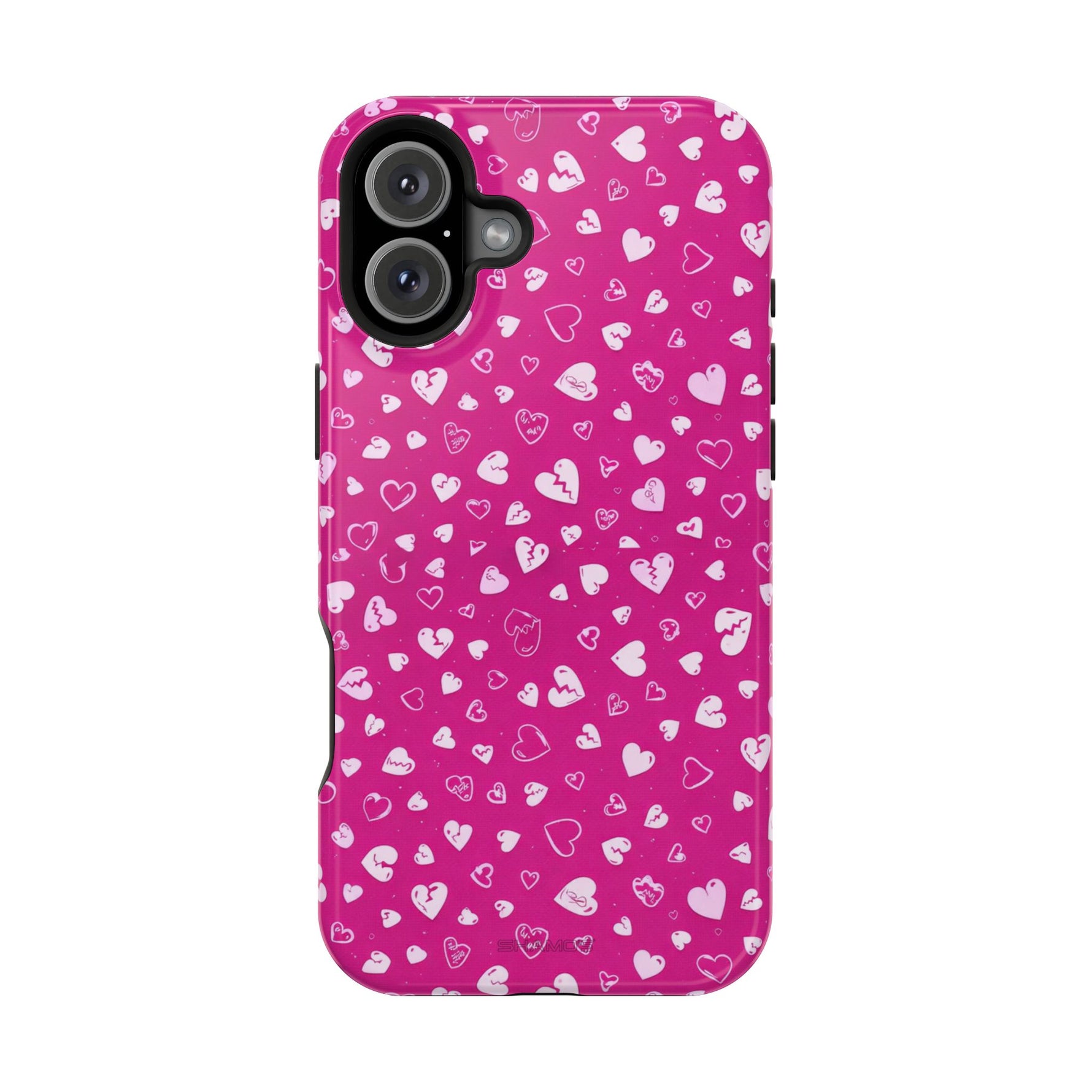 Broken Heart Hot Pink Impact-Resistant iPhone Case | MagSafe - iPhone 16 Plus / Glossy - Shamo's