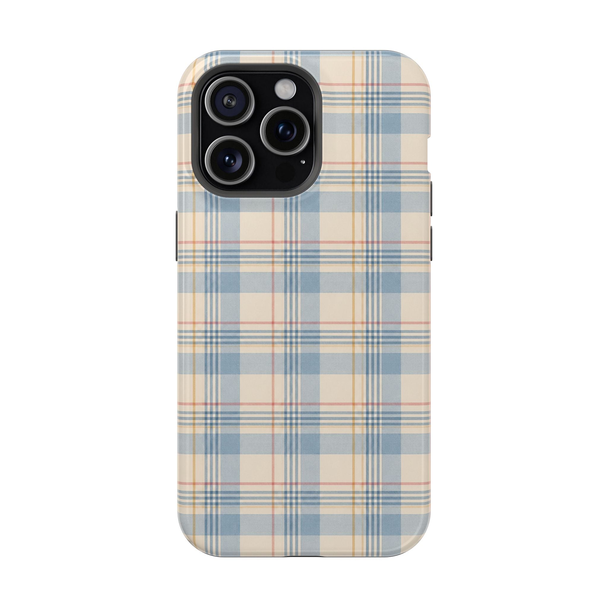 Ranch Check – Blue and Cream Plaid MagSafe Phone Case, glossy iPhone 15 Pro Max, rear view