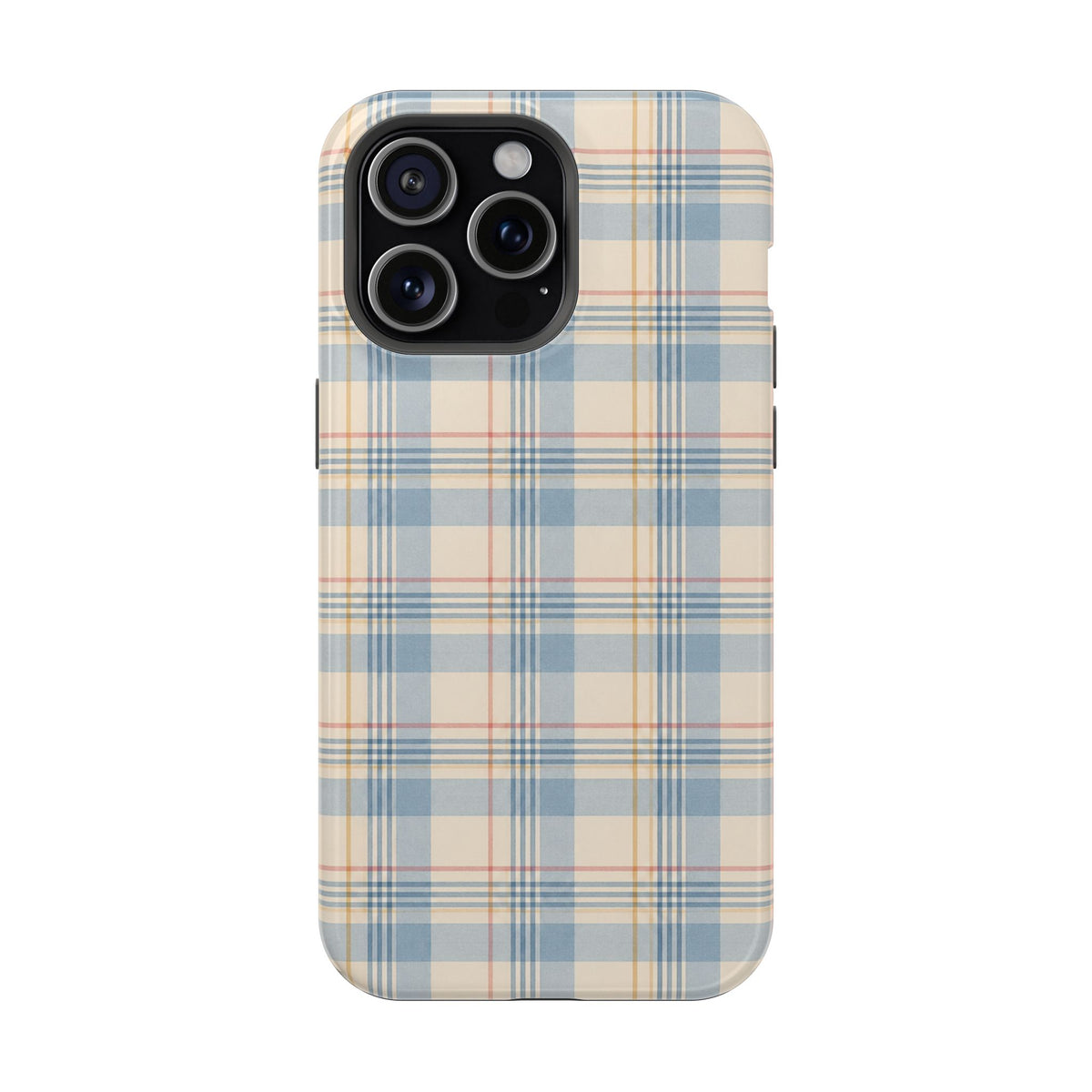 Ranch Check – Blue and Cream Plaid MagSafe Phone Case, glossy iPhone 15 Pro Max, rear view