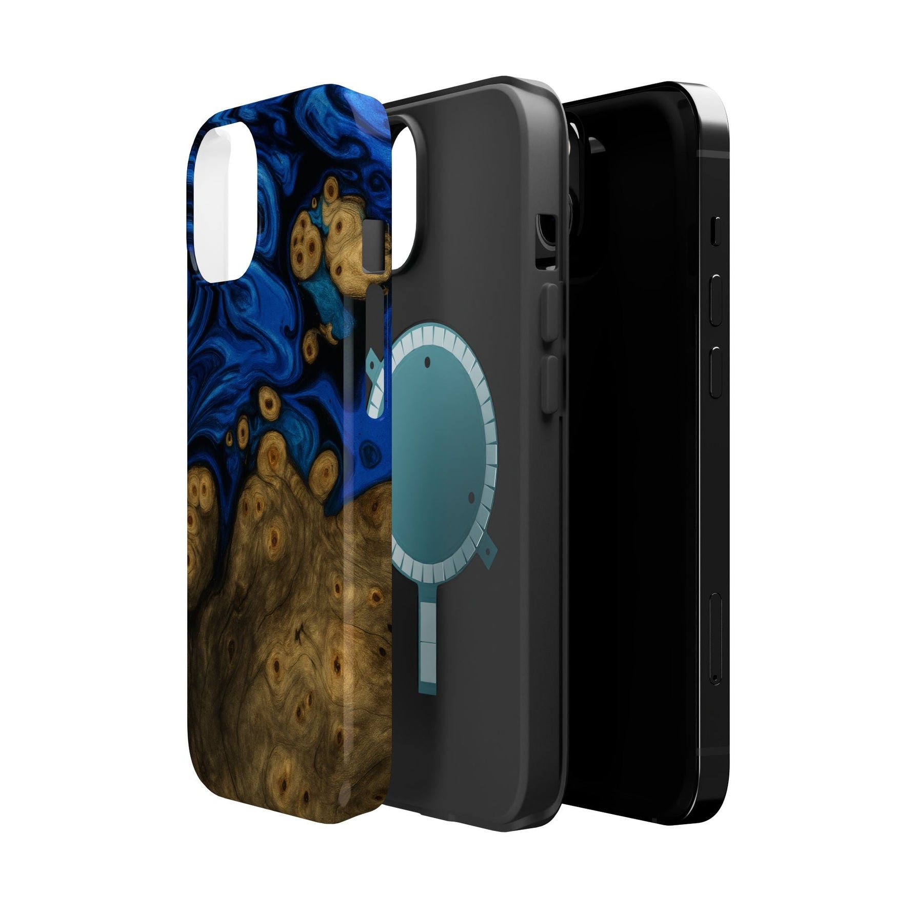Blue Swirl & Burl Wood Impact iPhone Case | MagSafe compatible  Shamo's
