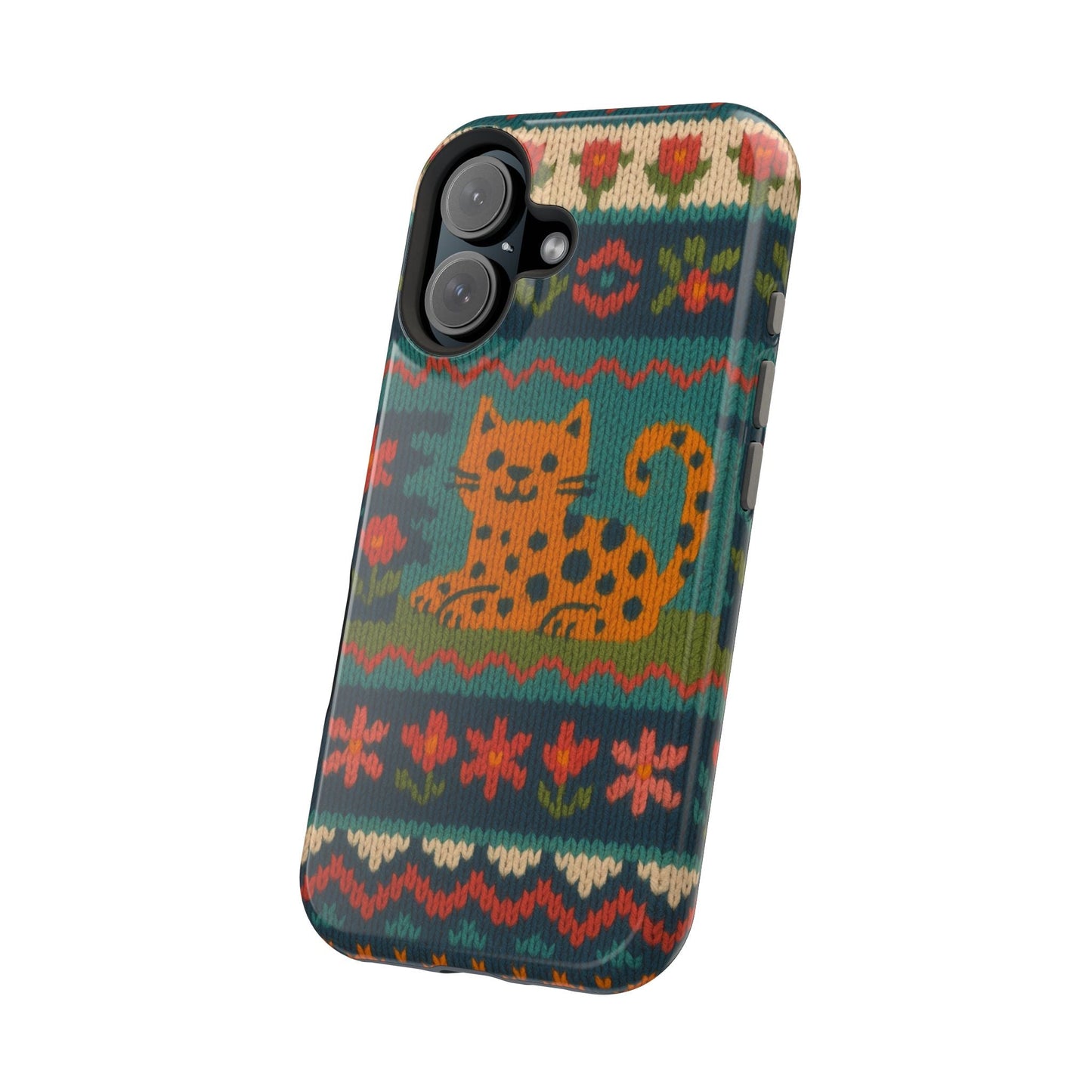 Cozy Knit Leopard Pattern Sweater Holiday Theme iPhone Case with MagSafe compatibility