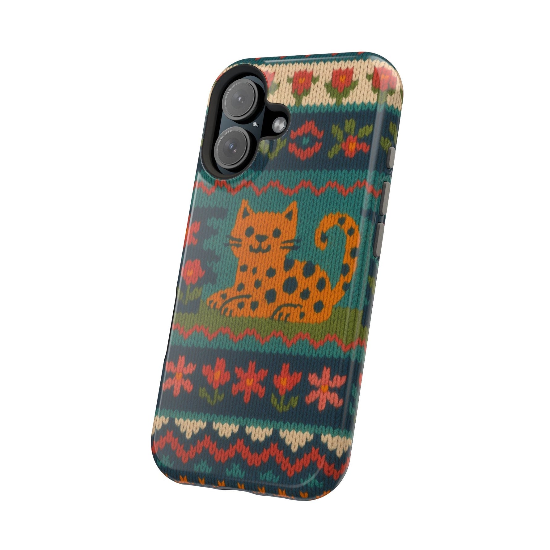 Cozy Knit Leopard Pattern Sweater Holiday Theme iPhone Case with MagSafe compatibility  Shamo's