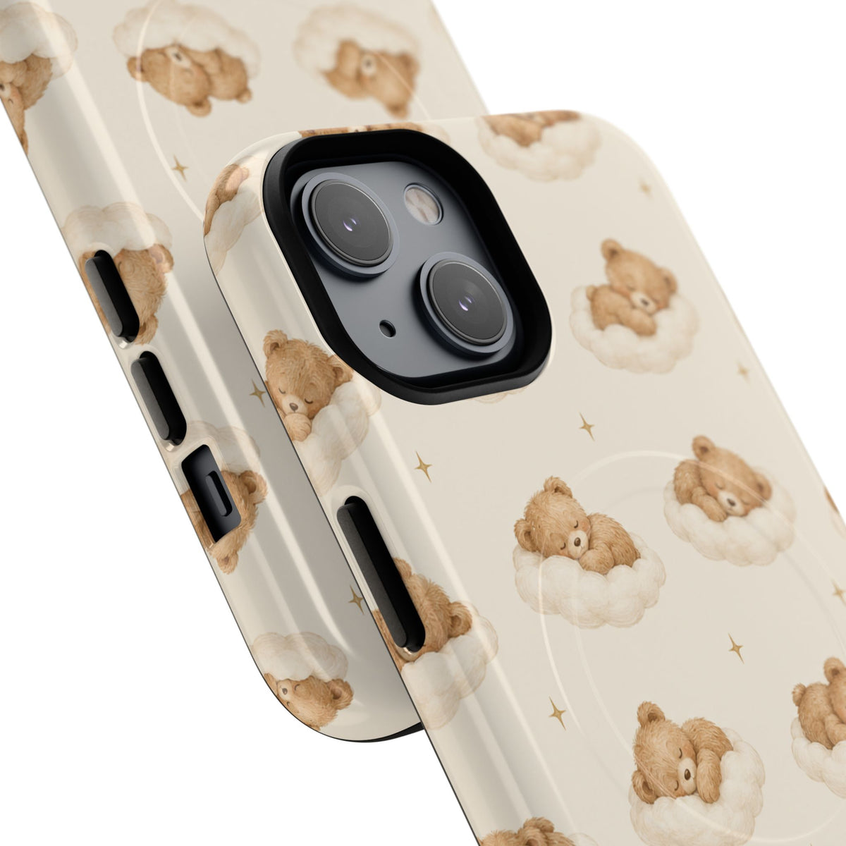 Beige teddybeer op wolken iPhone-hoesje met MagSafe