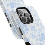 Preppy Look Blue Floral Impact-Resistant Phone Case and MagSafe Compatible