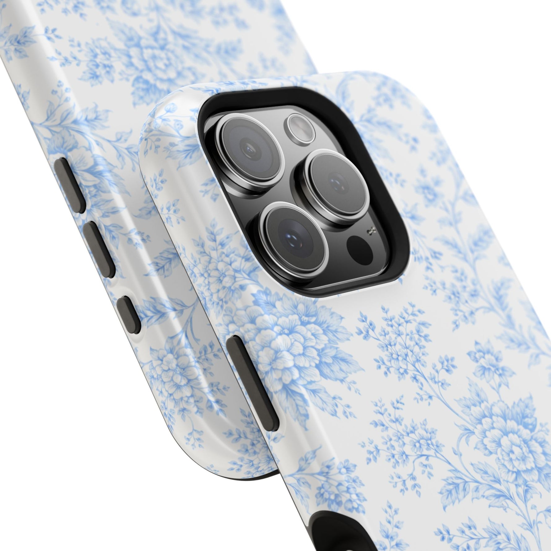 Preppy Look Blue Floral Impact-Resistant Phone Case and MagSafe Compatible