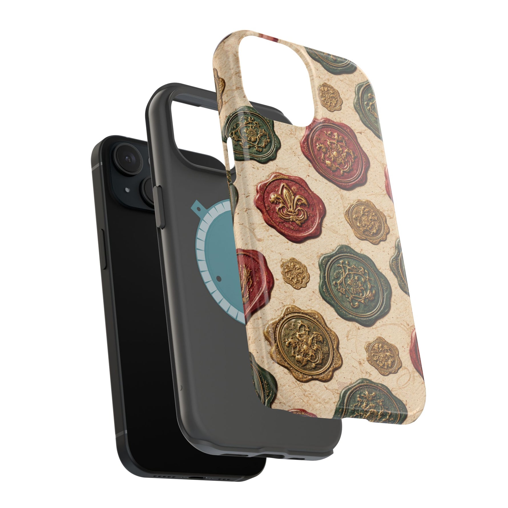 Vintage Wax Seal Pattern Magnetic Impact-Resistant Phone Case with MagSafe Compatibility