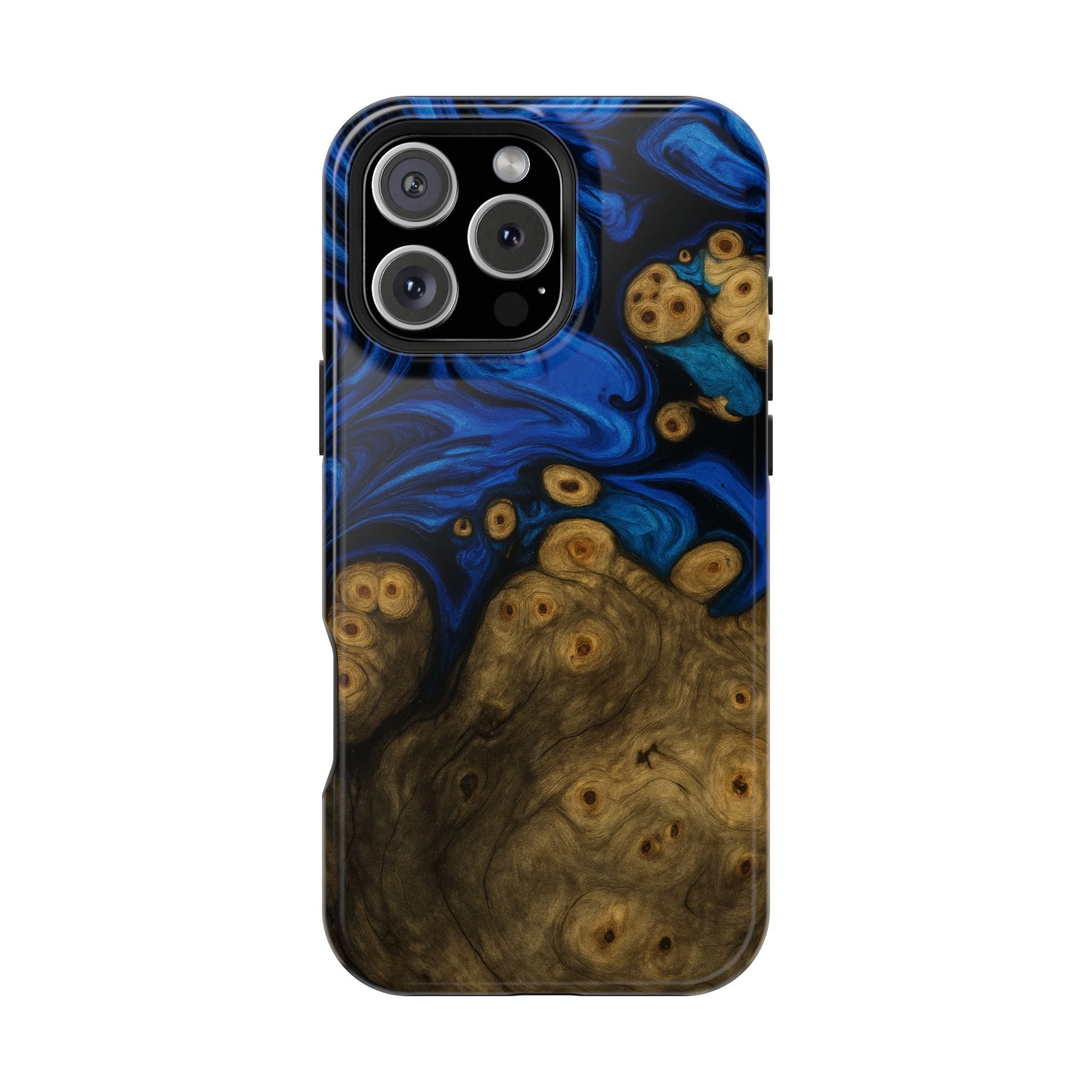 Blue Swirl & Burl Wood Impact iPhone Case | MagSafe compatible  Shamo's iPhone 16 Pro Max / Glossy