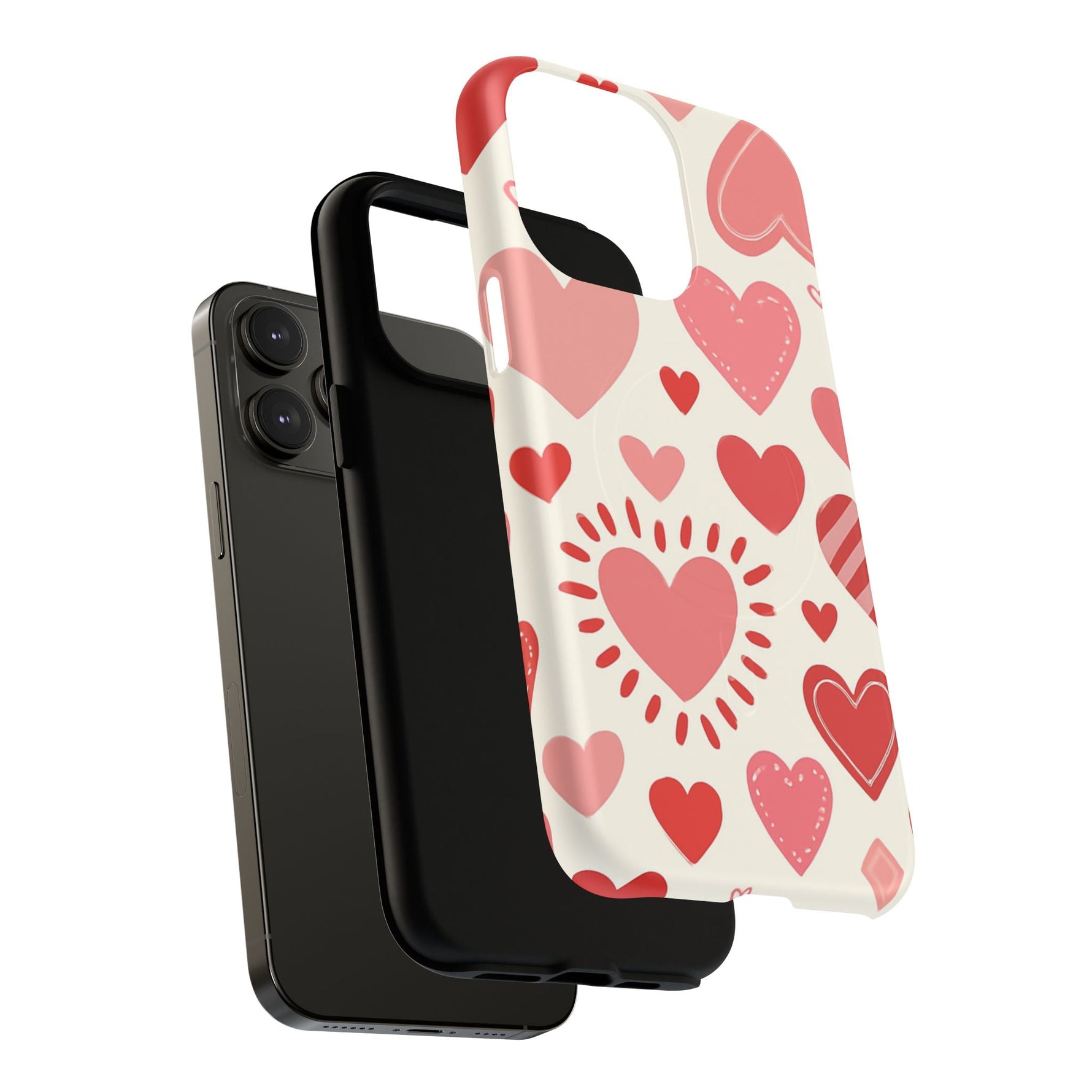 Heart Pattern Tough iPhone Case — Cute Red & Pink Hearts Protective Cover (MagSafe compatible)  Shamo's