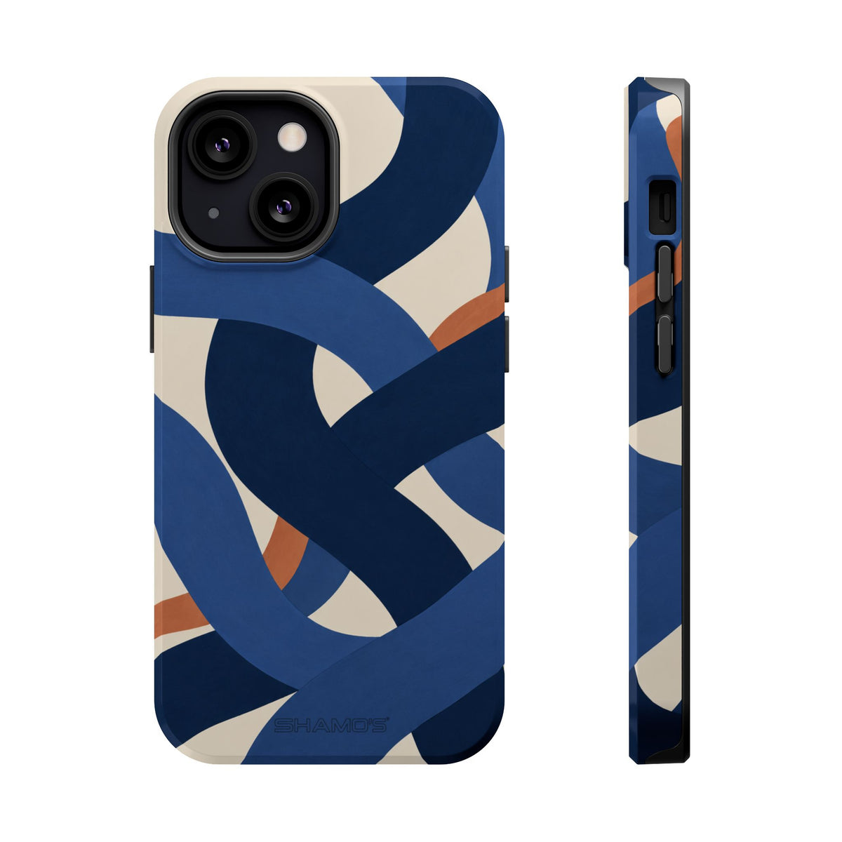 Indigo Loom MagSafe Phone Case – Blue & Ivory Abstract Woven Pattern