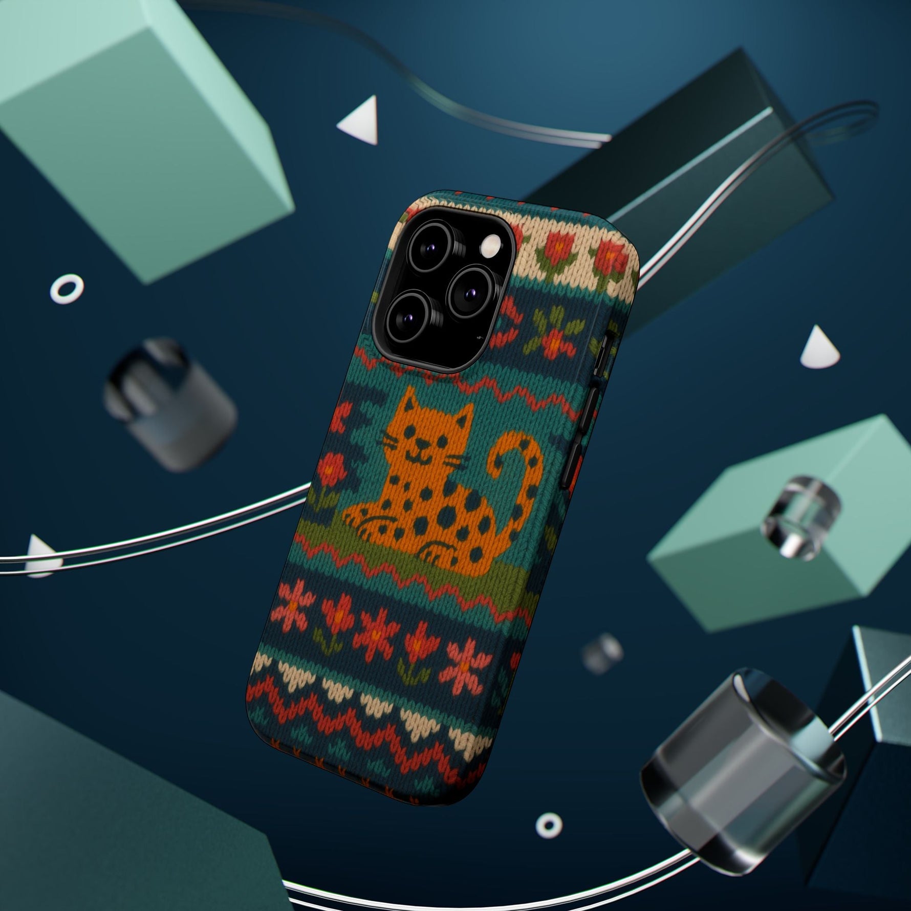 Cozy Knit Leopard Pattern Sweater Holiday Theme iPhone Case with MagSafe compatibility  Shamo's