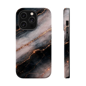 Marbled Black & Rose Gold Magnetic MagSafe Compatible Phone Case — Impact-Resistant
