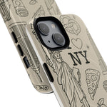 NY City Icons Tough iPhone Case — Statue of Liberty, Pizza & Taxi Pattern | Compatible with MagSafe  Shamo's