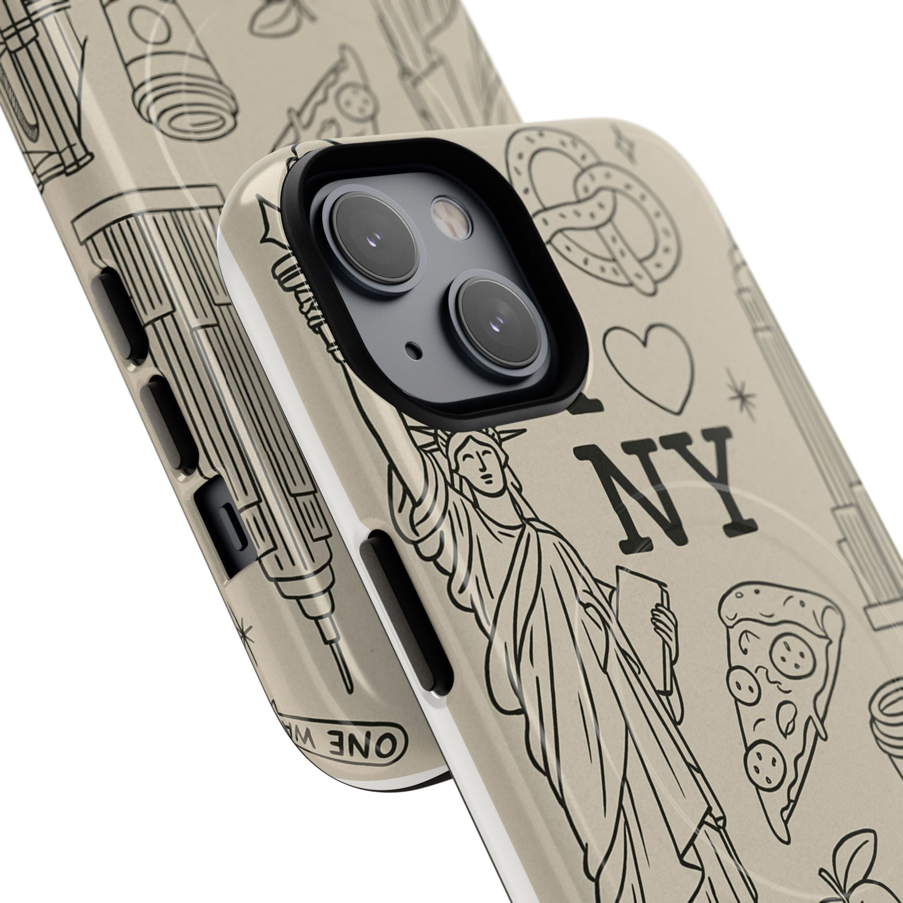 NY City Icons Tough iPhone Case — Statue of Liberty, Pizza & Taxi Pattern | Compatible with MagSafe  Shamo's